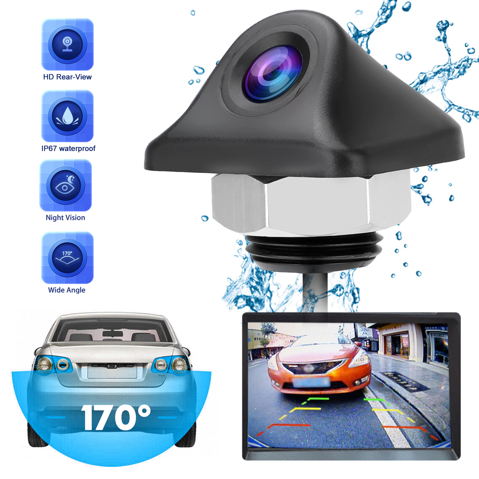 Car Front Rear Side View Backup Parking Reverse Camera Wide Angle No Blind Spot 