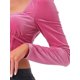 thumbnail image 5 of INSPIRAR CHIC Manga Fruncida para Crop Tops de Terciopelo con Escote Corazón para Mujeres XS Rosa Fucsia, 5 of 5