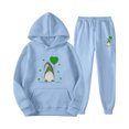 thumbnail image 1 of Gibobby Set Pants y Sudadera Mujer Conjunto de punto de chaqueta tipo suéter y sudadera con capucha con estampado de corazones de cuatro hojas, informal y ele(Azul,CH), 1 of 2