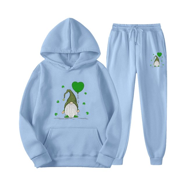 Gibobby Set Pants y Sudadera Mujer Conjunto de punto de chaqueta tipo suéter y sudadera con capucha con estampado de corazones de cuatro hojas, informal y ele(Azul,CH)