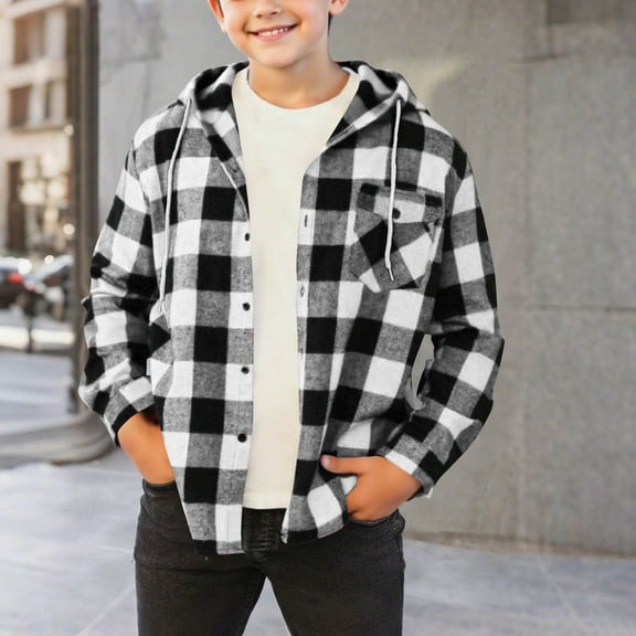 Lightweight Jacket Toddler Baby Girl Casual New Boys Girls Casual Plaid Hoodies Fall Fashion Button down Shirts Long Sleeve Cute Lightweight Jacket Coats Black 10-11 Years