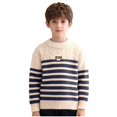 thumbnail image 2 of Fengqque Kids Boys Long Sleeve Round Neck Sweater Knit Pullover Warm Striped Sweater 4-12 Years Old Black 7-8 Years, 2 of 9
