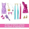 thumbnail image 3 of Barbie Doll, Fun & Fancy Hair with Extra-Long Colorful Blonde Hair and Glossy Pink Dress, 10 Hair and Fashion Play Accessories, 3 of 5