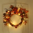thumbnail image 1 of Corona de Halloween, decoración de cinta de calabaza, adorno para puerta, corona iluminada, 1 of 3