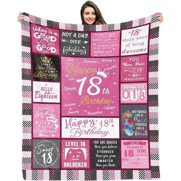 Birthday Gifts for 18 Year Old Girls, 18th Birthday Decorations for Girls, Best 18th Gift Ideas Throw Blankets for Daughter Niece Sister Friends(Size:50" X 60")