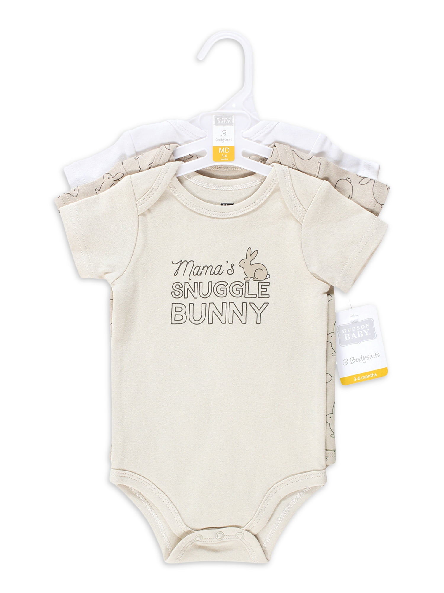 Hudson Baby Unisex Bodysuit 3pk, Neutral Honey Bunny, 18-24 Months