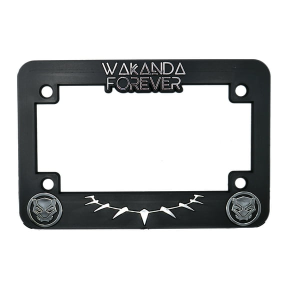 LP Frameworks Wakanda Forever 3D Raised License Plate Frame | 1 Pack Motorcycle License Plate Cover | Universal US Motorcycle Black License Plate Holder | Auto Accessories (Motorcycle) (Chrome)