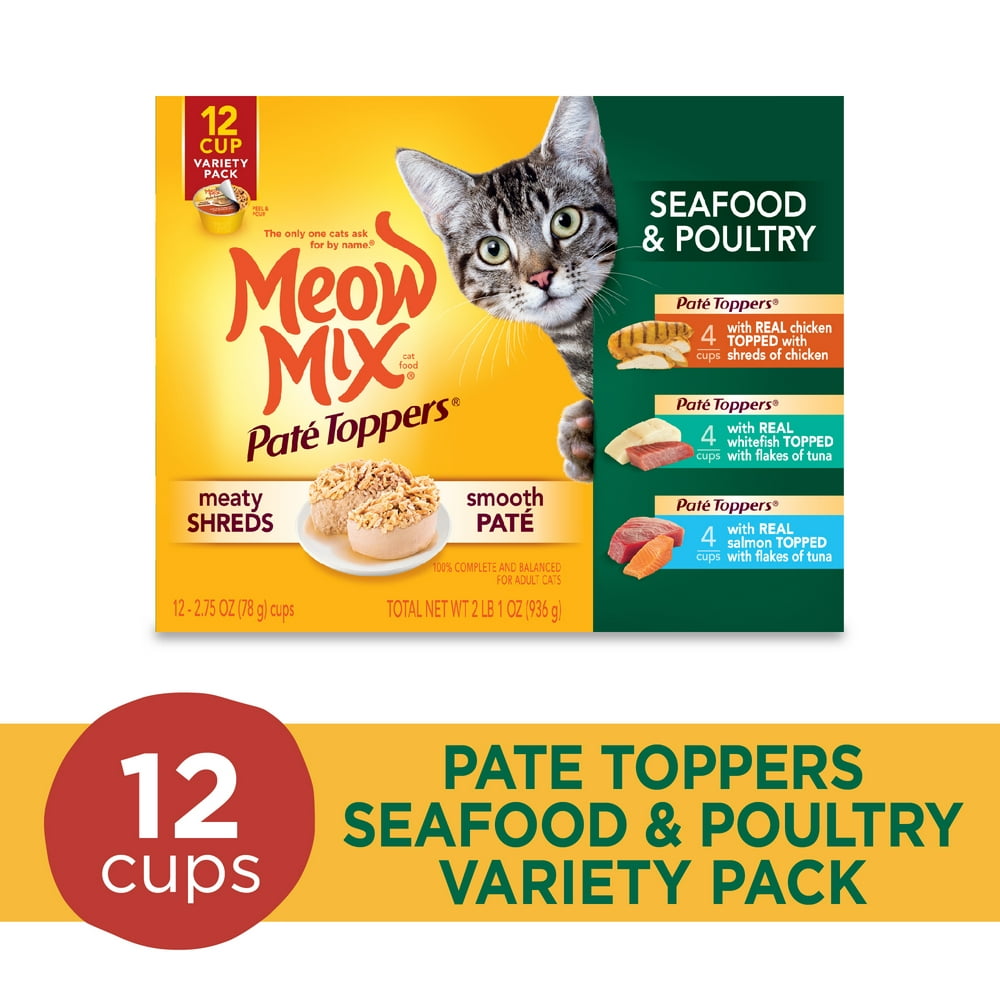 Meow Mix Pate Toppers Seafood & Poultry Variety Pack Wet Cat Food, 12