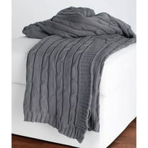 Rizzy Home Cable Knit Sweater Throw, 50" x 60", Light Gray