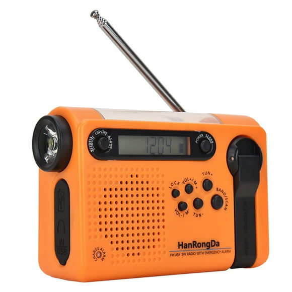 HanRongDa Urgence Extérieure Portable AM SW à Énergie Solaire Manivelle avec Lampe de Poche LED Batterie 2000mAh SOS Alarme