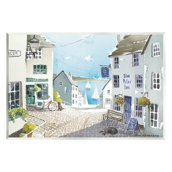 Stupell Coastal Town Seaport Sailboats Landscape Painting Wall Plaque Unframed Art Print Wall Art