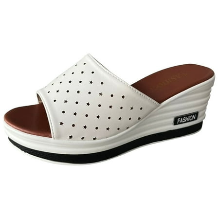 

Awdenio Summer Slippers for Women Fish Mouth Slope Heel Fashion Casual Large Size Ladies Straight Line Sandals/Slippers