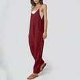 thumbnail image 6 of QATAINLAV Jumpsuits for Women Casual Summer Dressy Sleeveless Overalls Loose Long Wide Leg One Piece Pants Solid V Neck Adjustable Strap Jumpers with Pockets Mother's Day Gifts, Wine, S, 6 of 9