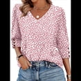 thumbnail image 3 of Blusas de 3/4 con Botones y Cuello en V para Mujer, Ropa Informal de Verano para Vacaciones de Playa, Ropa de Otoño 2025 Estampado Rosa L, 3 of 7