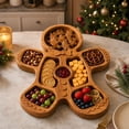 thumbnail image 4 of Gingerbread Shaped Serving Platter with Divided Tray, Snack & Dessert Wooden Food Tray, Cute Charcuterie Board for Holiday Parties, Cheese, Fruits, Candy Display(B), 4 of 7