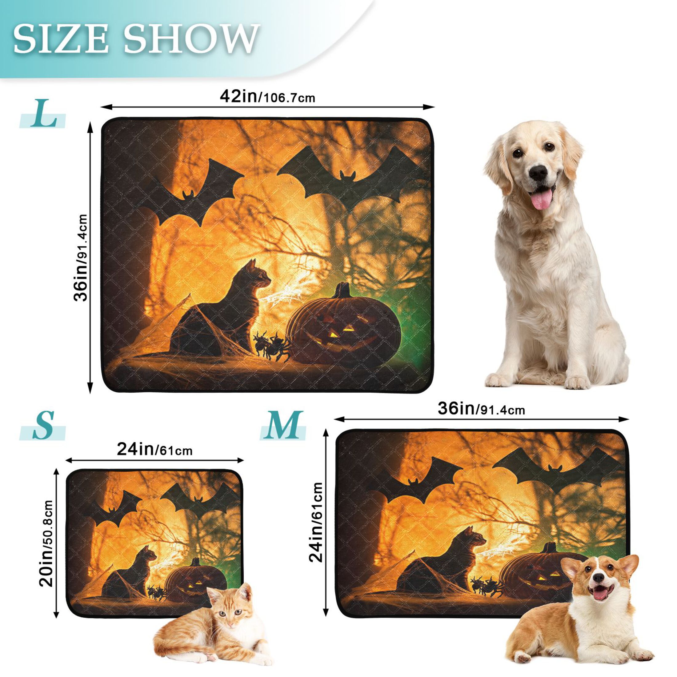 Washable Pet Pee Pads with Super Absorbent Reusable Training Pads for Dogs & Cats Black Bat Cat