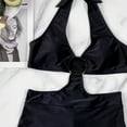 thumbnail image 3 of Women One-Piece Swimsuit Halter V-Neck Backless Metal O-Ring Monokini Cutout High Waist Boyleg Shorts Bathing Suit, 3 of 6