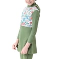 thumbnail image 3 of IBTOM CASTLE Kids Girls Muslim Swimsuit Long Sleeve Butterfly Flower Printed Islamic Swimwear Burkini Full Cover Cap Top Pants 3PCS Modest Bathing Suit 3-4 Years Sage Green, 3 of 8