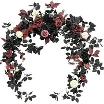 Moment Flower Garland 6FT Eucalyptus & Rose Artificial Floral Garland for Wedding Reception, Mantle, Table, Christmas Decor, Red-moody Burgundy & Black