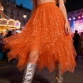 thumbnail image 6 of Women's Tulles Skirts Sparkly Sequins Star Print Layered Cake Irregular Midi Tutus Skirts Casual Elastic High Waist Cocktail Party A Line Mesh Skirt, 6 of 7