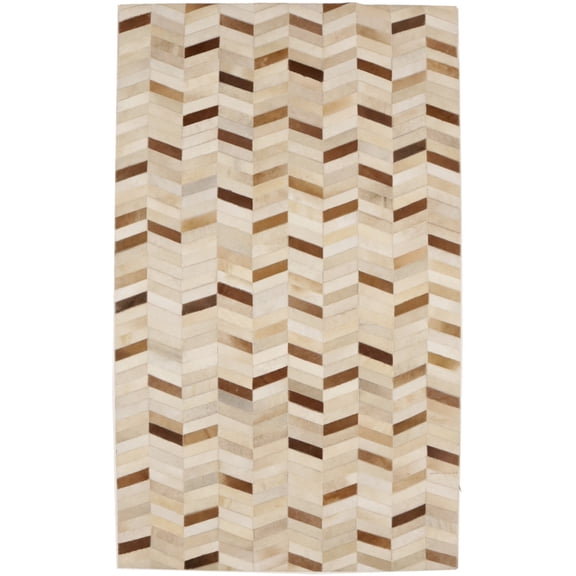 Brown Ivory Cowhide 5X8 Modern Leather Rug