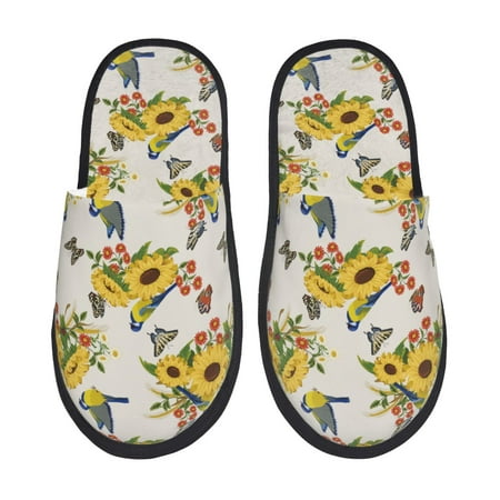 Balery Bird Sunflowers Slient Indoor Furry Fleece Comfort House Shoes Soft Non-Slip Home Shoes Cotton slippers House Slippers-- Medium