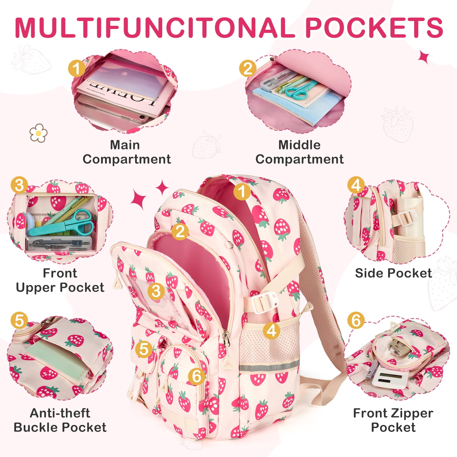 Inadays School Backpacks for Teens 3PCS Set Middle School Bookbag Students Lightweight Durable Casual Outdoor Daypack College