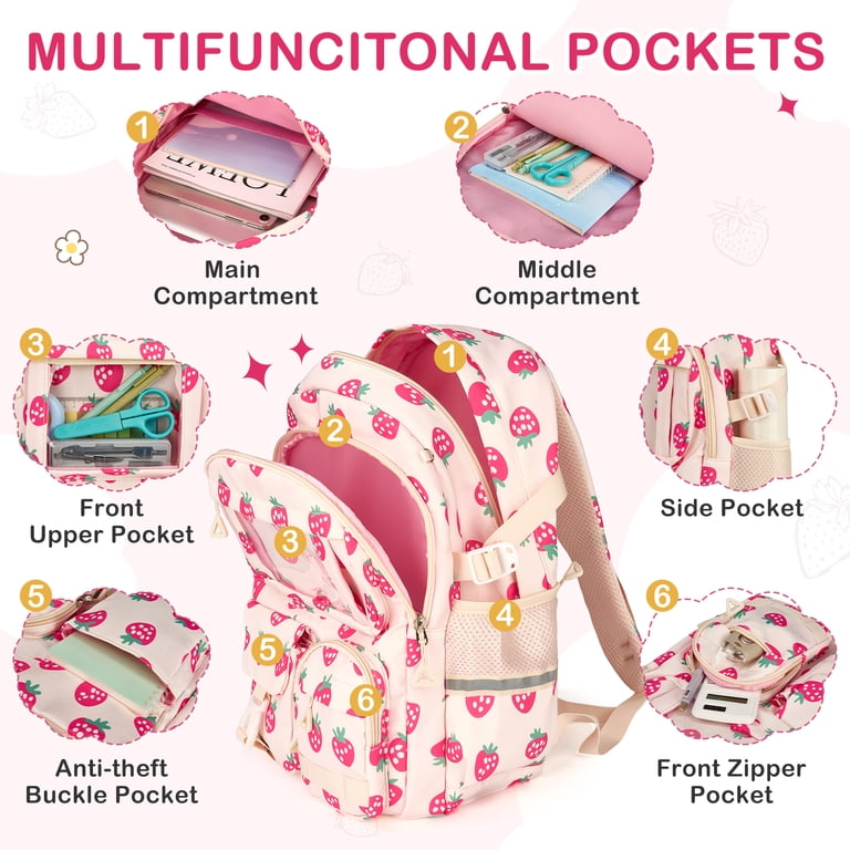 Inadays School Backpack Set, Pink, 3-Piece Waterproof photo 3