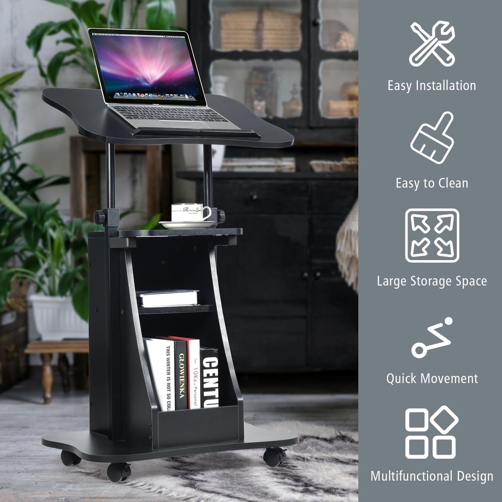 Giantex Stand Up Laptop Podium, Height Adjustable Mobile Stand, olling Lecture Desk, Computer Desk w/Swivel Lockable Wheels, Sit-to-Stand Lectern(1)