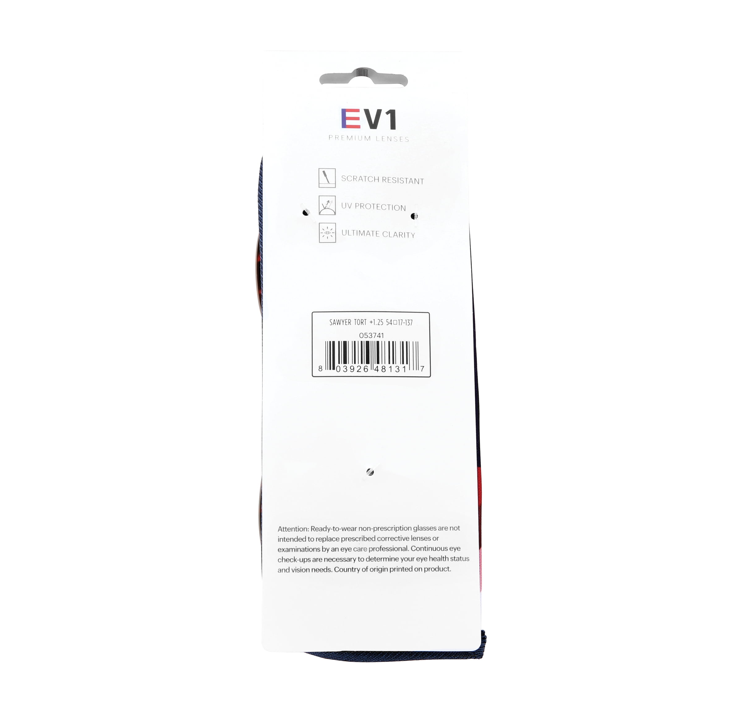 (2 pack) EV1 Sawyer Tortoise +1.25 Reading Glasses with Case