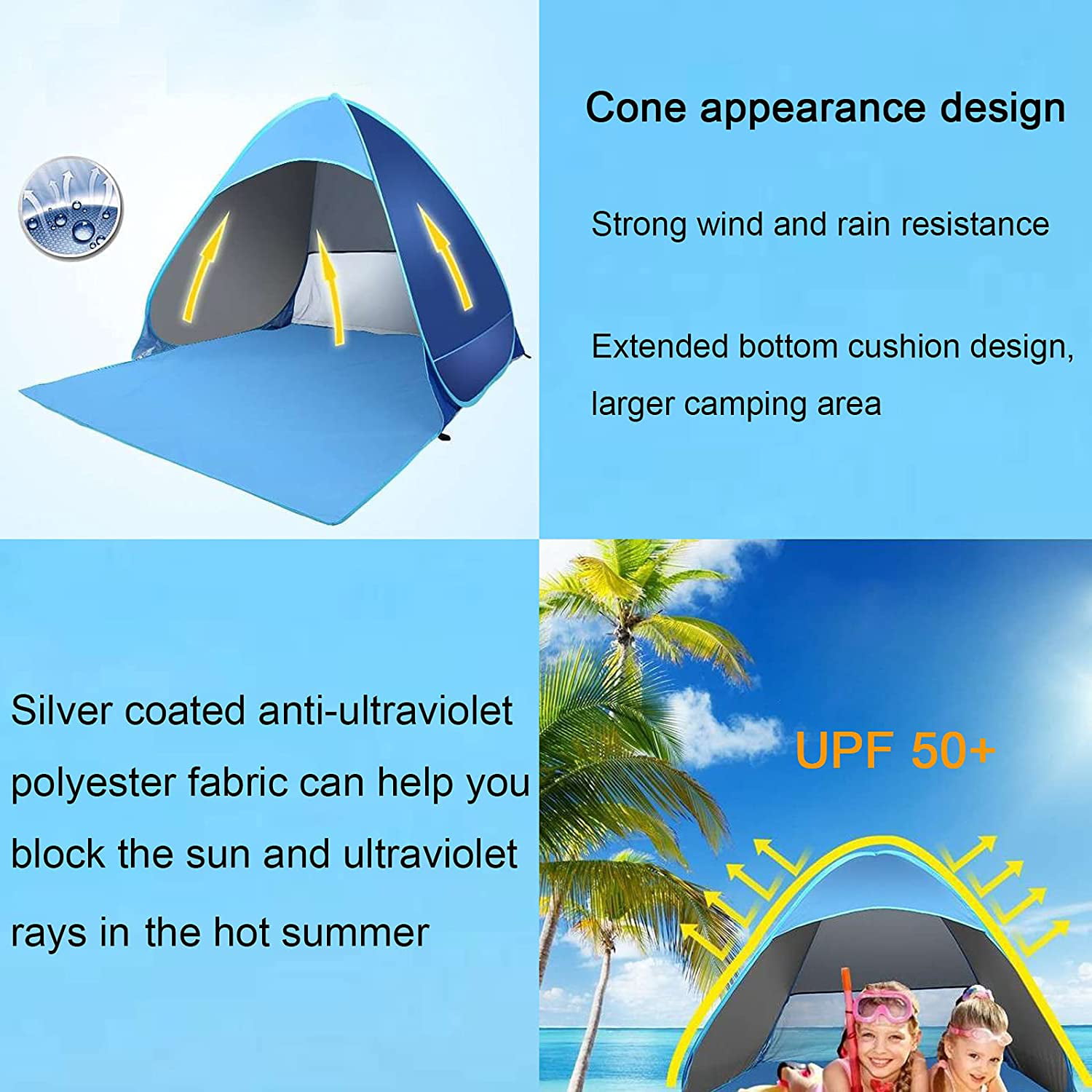 Automatic pop-up beach tent outdoor tent portable hut for 2-3 people Waterproof Sun Shelters for Family Camping Fishing Picnic 