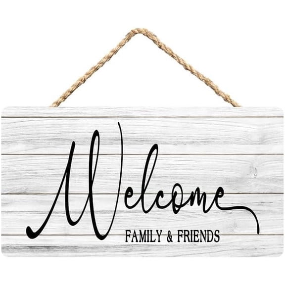 Rustic Wooden Sign Decor - Welcome Family & Friends - Wood Plaque Home & Office Inspirational Gifts Hanging Wall Signs 6x12 IN