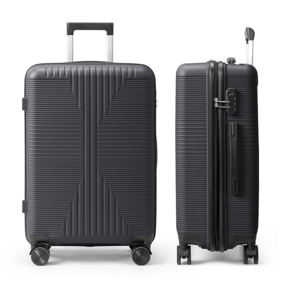 24 Inch Dark Gray PP Hardside Luggage with Non-TSA Combination Lock, 360° Spinner Wheels, Carry-On Suitcase for Travel