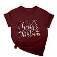 thumbnail image 3 of Jinhomg Christmas Tee Shirts for Women Funny Cute Letter Print Xmas T-Shirt Lightweight Comfy Short Sleeve Crew Neck Holiday Tops Daily Wear Wine XL, 3 of 6