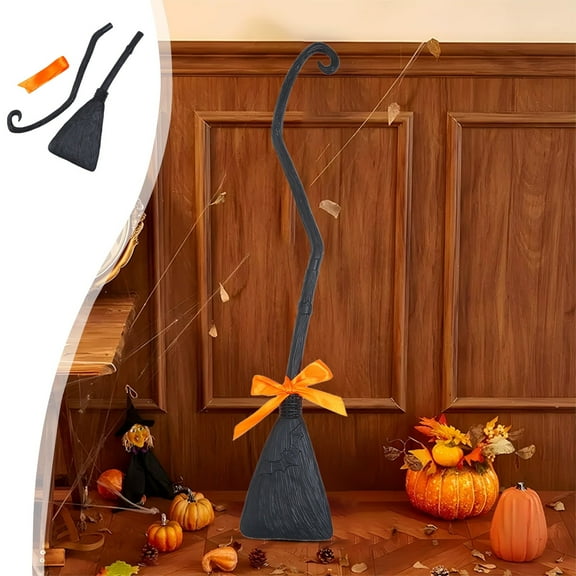 Tuscom 35in Halloween Witch Broom with Ribbon, Realistic Flying Broomstick for Witch Costume, Halloween Party Decor, Photo Studio Prop, Themed Events & Spooky Decoration