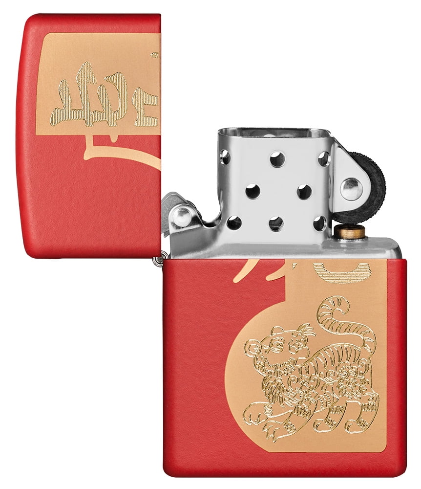 Zippo Year of the Tiger Design Red Matte Pocket Lighter