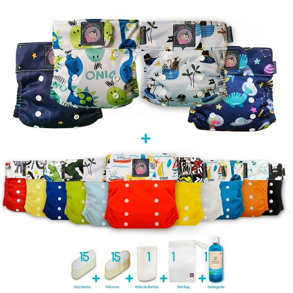 Pack 15 pañal ecológico + detergente + rollo + wetbag Unitalla NIÑO My Little Baby Unitalla