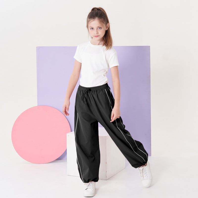 Rolanko Parachute Pants for Girls Y2K Cargo Trousers with Pockets Harajuku Jogger Pants