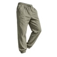 thumbnail image 2 of Men's Linen Jogger Pants, Elastic Waist with Drawstring, Casual Tapered Trousers with Cuffed Ankles Army Green XL, 2 of 6