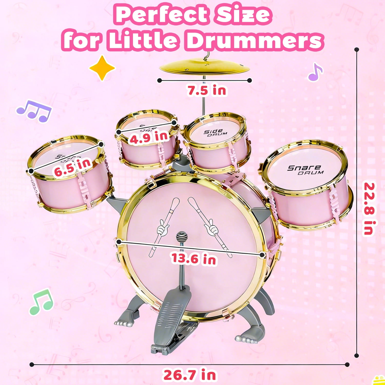 Aijohnny Toddler Light Jazz Drum Set, Musical Kid Drum Set with Stool, Pedal & Drumsticks, Birthday Gifts for Kids 1-3 3-5 5-8 Years Old