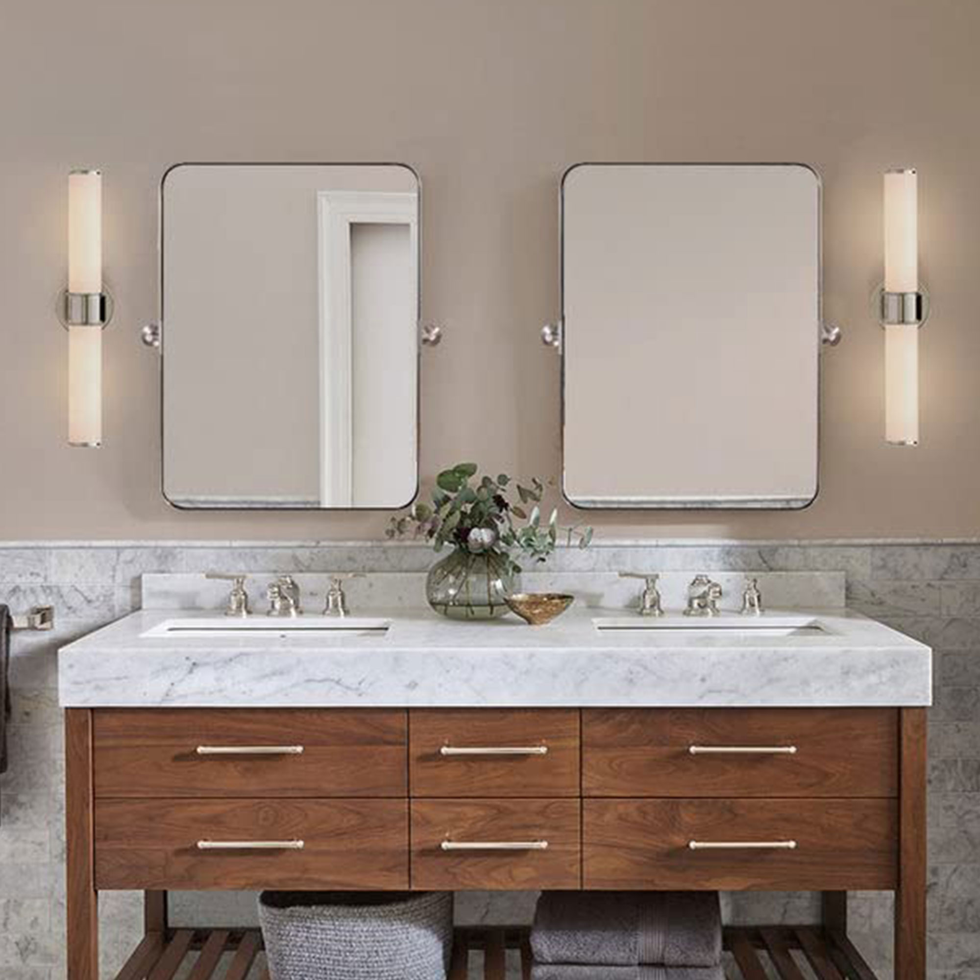 ANDY STAR 22x34 Brushed Gold Rectangular Wall Mirror – Modern Open Box Design