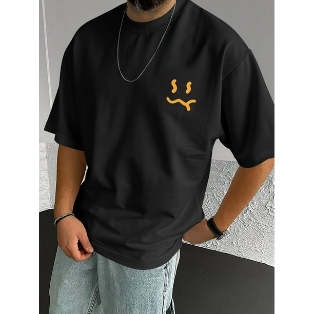 Camiseta de verano y primavera con estampado de cara sonriente para hombre, informal, de manga corta, estilo moderno, deportiva y novedosa para el tiempo libre.