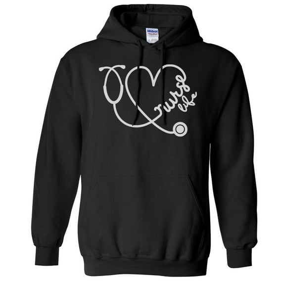Nurse Life Heart Hoodie Sweatshirt Unisex Large Black