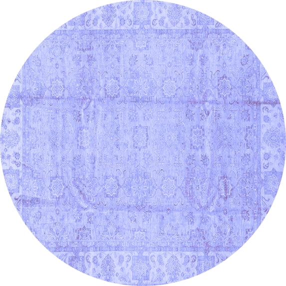 Ahgly Company Machine Washable Indoor Round Oriental Blue Traditional Area Rugs, 8' Round