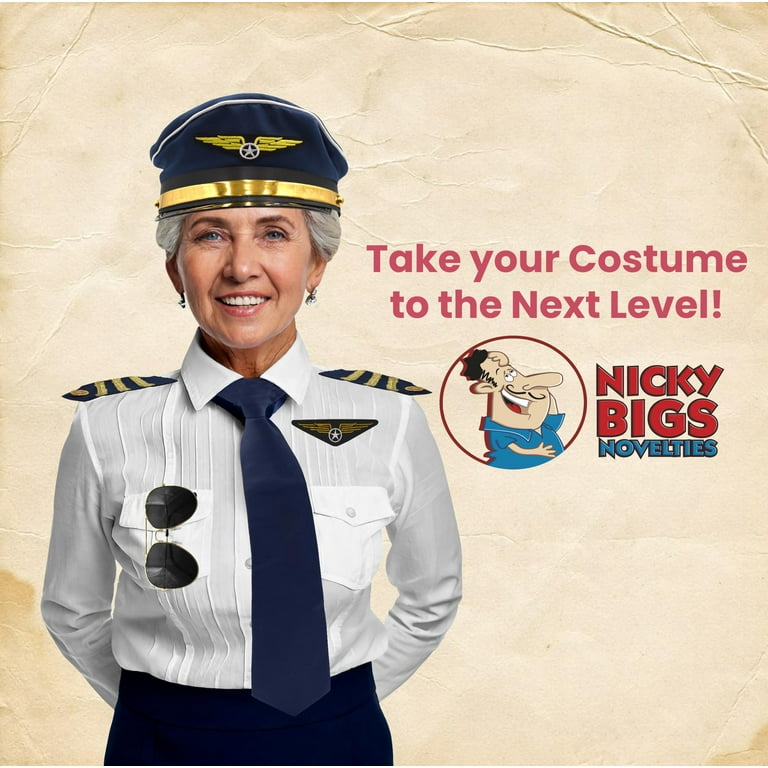 Costume Capitaine Pilote Homme – Kit Complet Carnaval Avec Épaulettes, Casquette, Lunettes Aviateur Et Badge, Idéal Pour Déguisement Aviateur