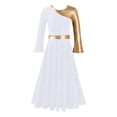 thumbnail image 3 of iixpin Kid Girls Metallic Color Block Liturgical Praise Worship Dance Dress Bell Long Sleeve Lyrical Dancewear White 4, 3 of 7