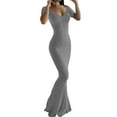thumbnail image 3 of Xuanfei Women Boat Neck Solid Color Short Sleeve Bodycon Fishtail Dress, 3 of 4