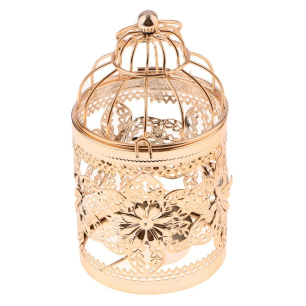 Portavelas decorativo de metal con diseño floral calado para velas pequeñas. E-Rose Gold