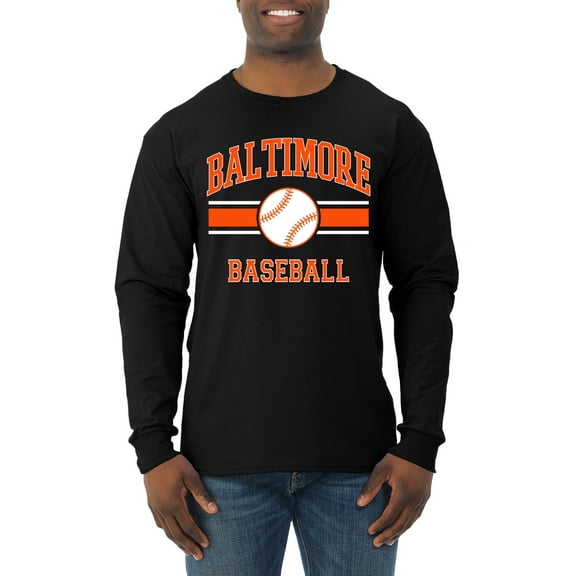Wild Bobby City of Baltimore Baseball Fantasy Fan Sports Men's Long Sleeve T-Shirt, Black, Small
