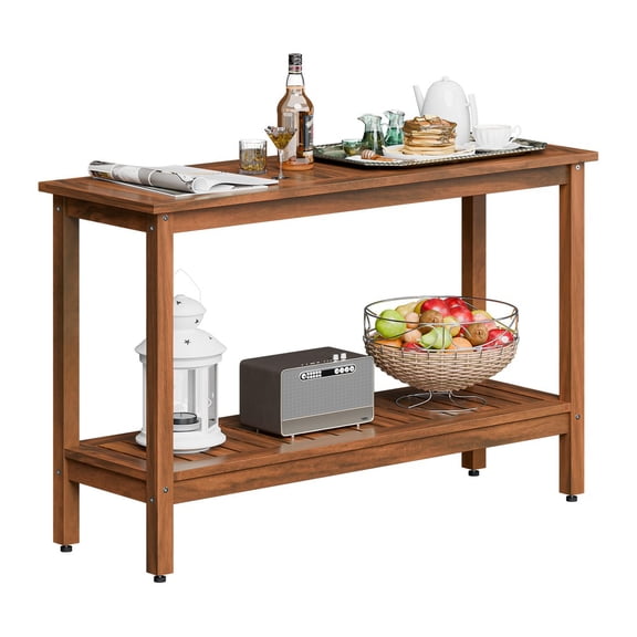 SONGMY 48" Wooden Outdoor Console Table, Natural Patio Buffet & Bar Serving Table, Garden Patio Furniture